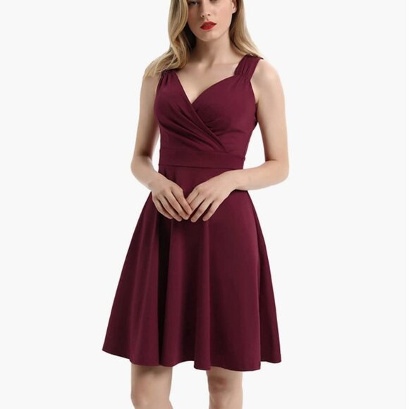 Grace Karin Dresses & Skirts - GRACE KARIN NWT Women's Sleeveless Wrap V-Neck A-line Maroon Dress